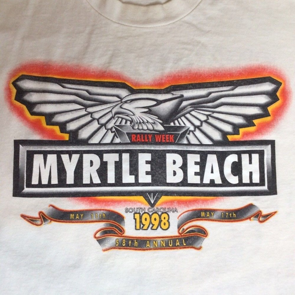 Bike Week Rally Myrtle Beach Double Sided White Tee Shirt single Stitch 90s Med